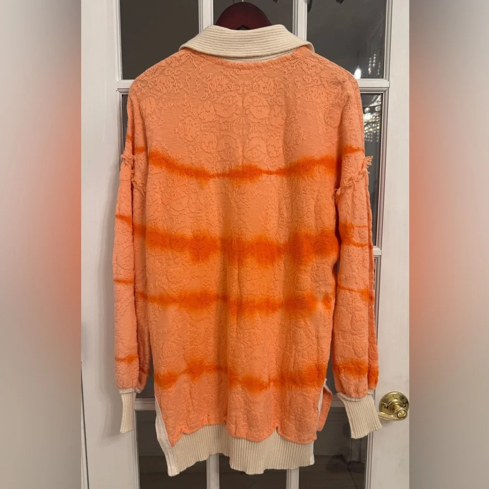 FREE PEOPLE Women’s Tie Dye Orange Sunrise Polo Henley Pullover Sweater Size M